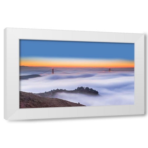 The Golden Gate Bridge In The Fog White Modern Wood Framed Art Print by Qiu, Jenny