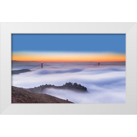The Golden Gate Bridge In The Fog White Modern Wood Framed Art Print by Qiu, Jenny