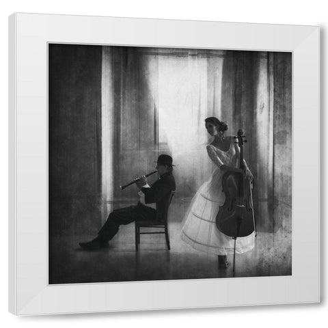 Pause For Cello White Modern Wood Framed Art Print by Schleicher-Schwarz, Roswitha
