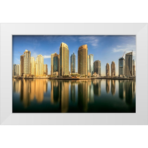 Panoramic Dubai Marina White Modern Wood Framed Art Print by Shamaa, Mohammed