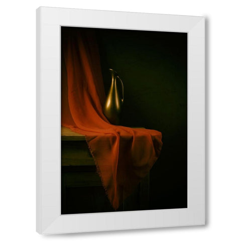 Still Life With A Red Cloth White Modern Wood Framed Art Print by magnola