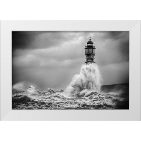 La Vague White Modern Wood Framed Art Print by Pecqueux, Stephane