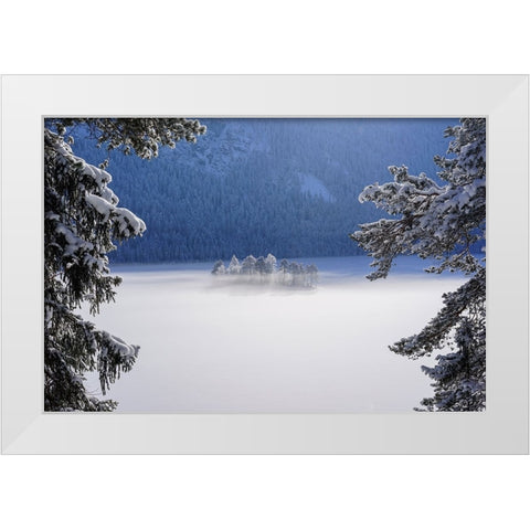 Fog Over Frozen Lake White Modern Wood Framed Art Print by Maier, Norbert