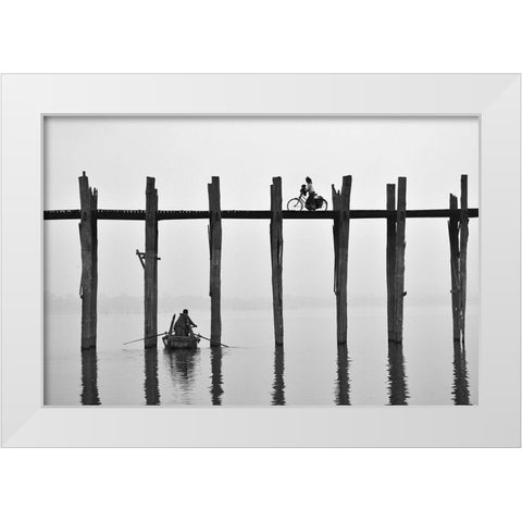U Bein Bridge (Myanmar) White Modern Wood Framed Art Print by Intarob, Sarawut