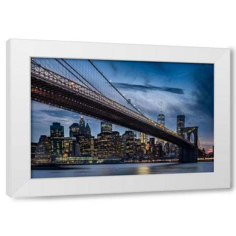 Manhattan From Dumbo White Modern Wood Framed Art Print by Ozmen, Ilker