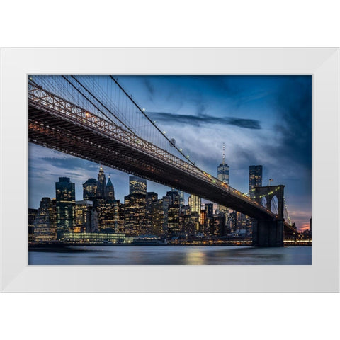 Manhattan From Dumbo White Modern Wood Framed Art Print by Ozmen, Ilker