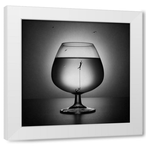 Alcoholism. The Drowning White Modern Wood Framed Art Print by Ivanova, Victoria