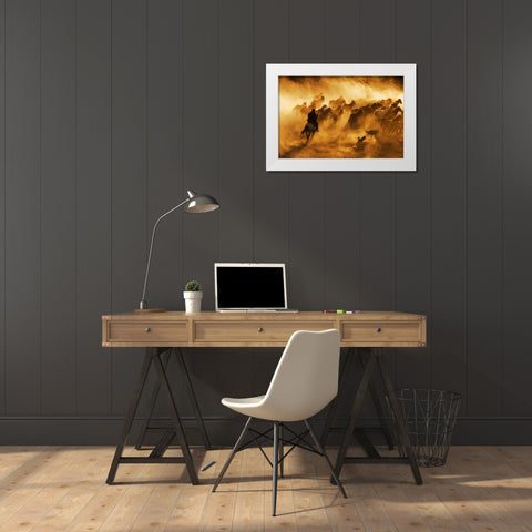 Cowboy White Modern Wood Framed Art Print by Tunc, Feyzullah