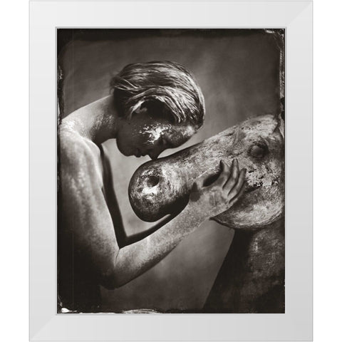 Josette With Donkey White Modern Wood Framed Art Print by van Hal, Peter