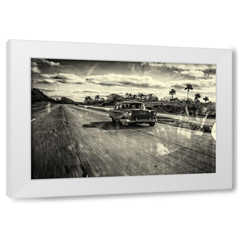Taxi Havana White Modern Wood Framed Art Print by Limbach, Marc