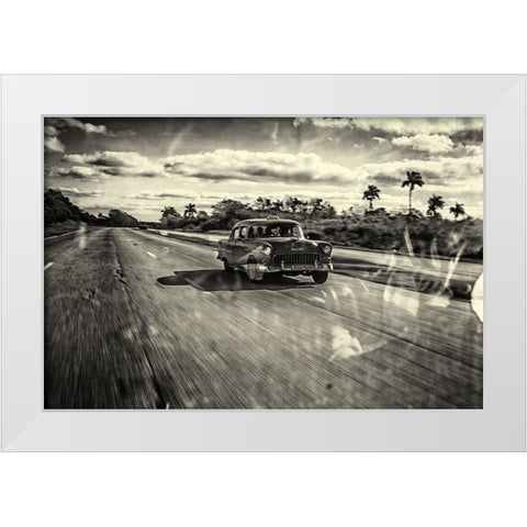 Taxi Havana White Modern Wood Framed Art Print by Limbach, Marc