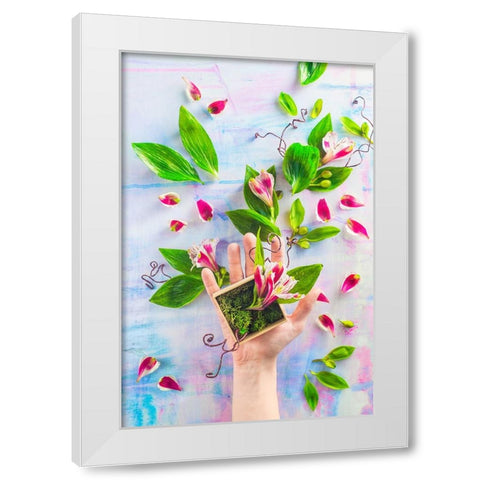 Hand Full Of Spring White Modern Wood Framed Art Print by Belenko, Dina