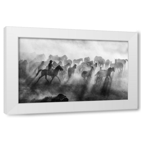 Wild Horses White Modern Wood Framed Art Print by Bedir, Mehmet