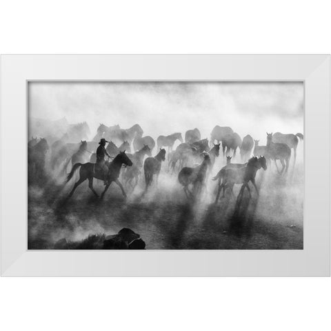 Wild Horses White Modern Wood Framed Art Print by Bedir, Mehmet