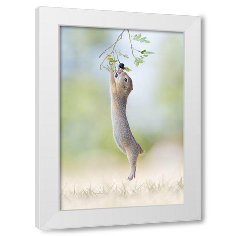 Stretch Jump White Modern Wood Framed Art Print by Spranz, Henrik