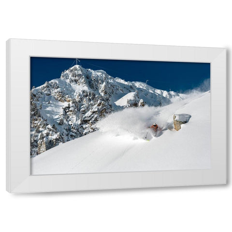 Powder Turn With Romain Grojean White Modern Wood Framed Art Print by Shu, Tristan