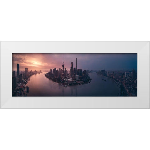 Flying Shanghai White Modern Wood Framed Art Print by De La, Javier
