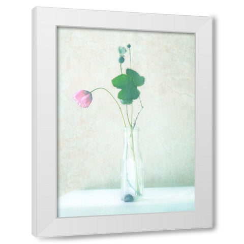 The Pink Flower White Modern Wood Framed Art Print by Devos, Delphine