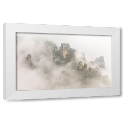 The Foggy Peaks White Modern Wood Framed Art Print by Hua, David