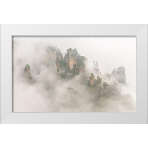 The Foggy Peaks White Modern Wood Framed Art Print by Hua, David