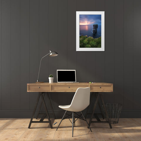 Ireland - Downpatrick Head White Modern Wood Framed Art Print by Claude Castor, Jean
