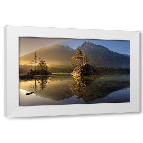 Golden Morning White Modern Wood Framed Art Print by Keller