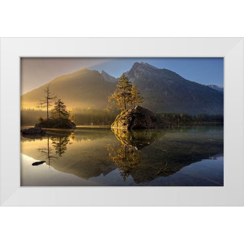 Golden Morning White Modern Wood Framed Art Print by Keller