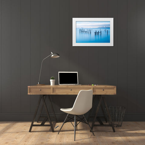 The Old Pier Of Sausalito White Modern Wood Framed Art Print by Zhang, Jonathan