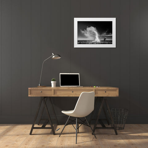 Extreme  Fishing White Modern Wood Framed Art Print by Varasteh, Vahid