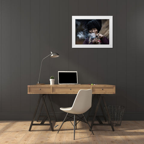 Smoking 2 White Modern Wood Framed Art Print by Eichelberg, Amnon