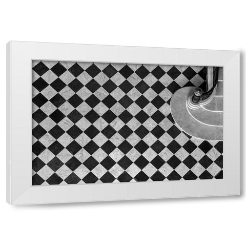 Chessboard Staircase White Modern Wood Framed Art Print by Viretti, Jean-Louis