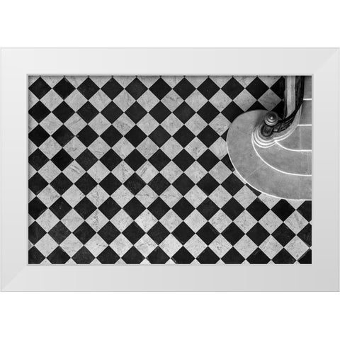 Chessboard Staircase White Modern Wood Framed Art Print by Viretti, Jean-Louis
