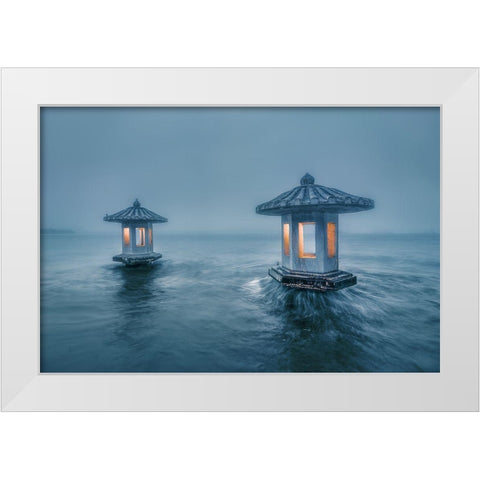 Chuiguang Pavilion White Modern Wood Framed Art Print by Liwulei
