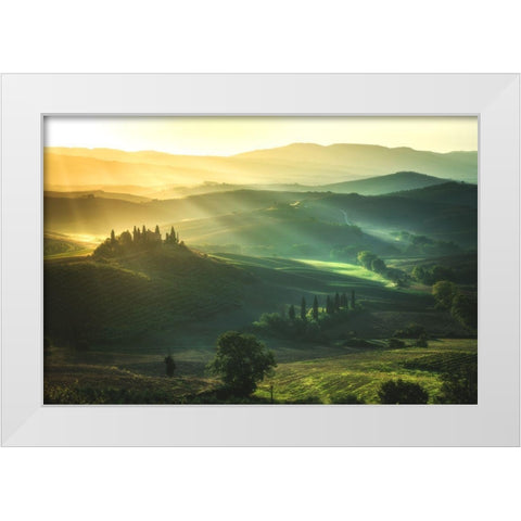 Tuscany - Val Dorcia Sunrise White Modern Wood Framed Art Print by Claude Castor, Jean