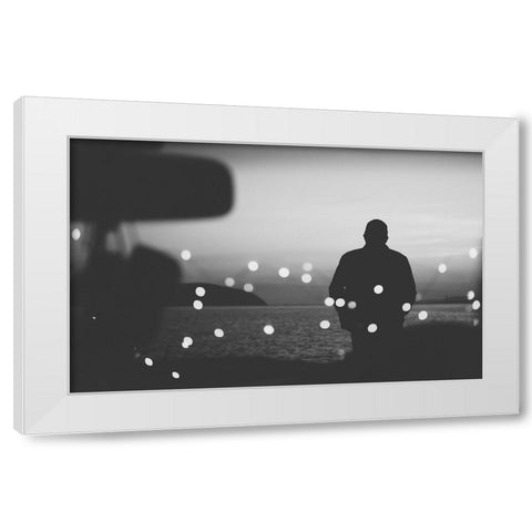 Silhouette Traveler On The Background Of The Water In Evening White Modern Wood Framed Art Print by Sumarokov, Aleksandr