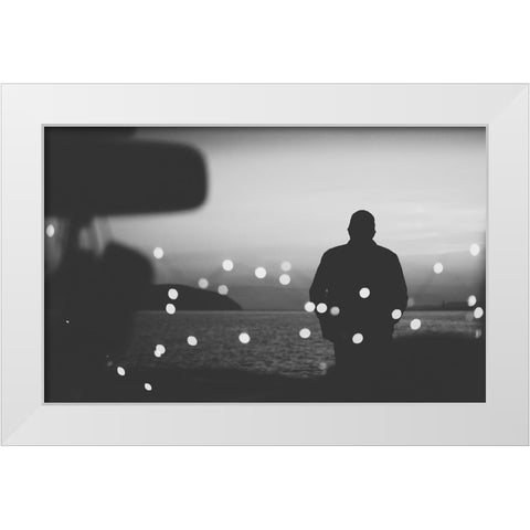 Silhouette Traveler On The Background Of The Water In Evening White Modern Wood Framed Art Print by Sumarokov, Aleksandr