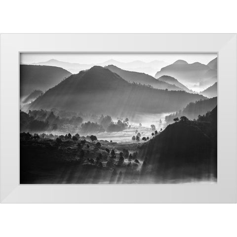 Misty Sea Of Clouds White Modern Wood Framed Art Print by Chengzhou, Zhou