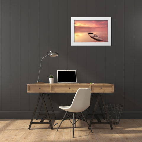 The Boat White Modern Wood Framed Art Print by Guerola, Joaquin