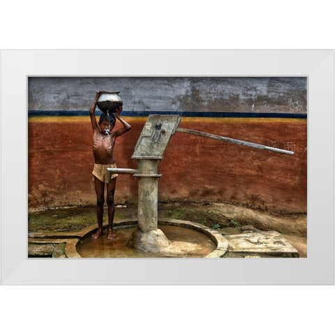 Struggle For Water White Modern Wood Framed Art Print by Das, Avishek