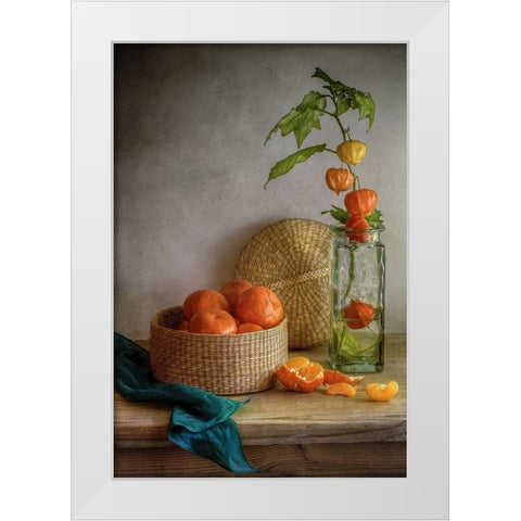 Still Life With Clementines White Modern Wood Framed Art Print by Disher, Mandy