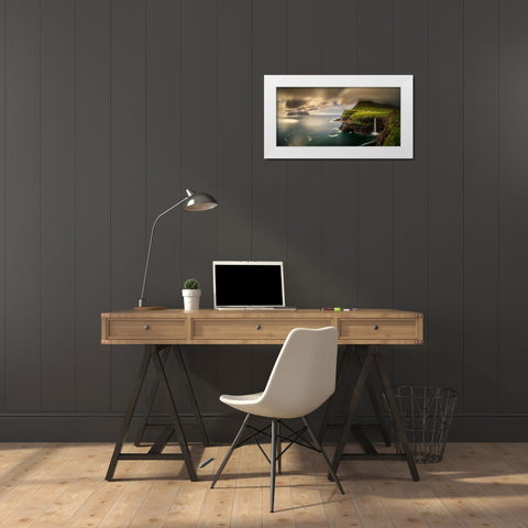 Gasadalur A Mykines White Modern Wood Framed Art Print by Kruczynski, Wojciech