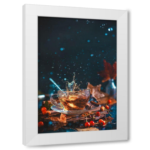 Autumn Teatime White Modern Wood Framed Art Print by Belenko, Dina