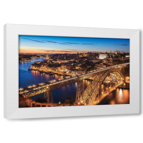 Portugal - Porto Blue Hour White Modern Wood Framed Art Print by Claude Castor, Jean