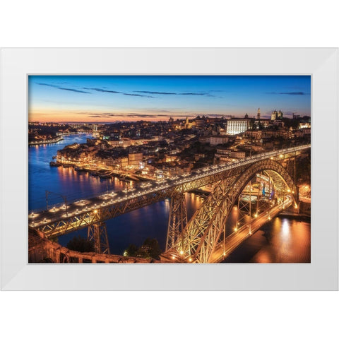 Portugal - Porto Blue Hour White Modern Wood Framed Art Print by Claude Castor, Jean