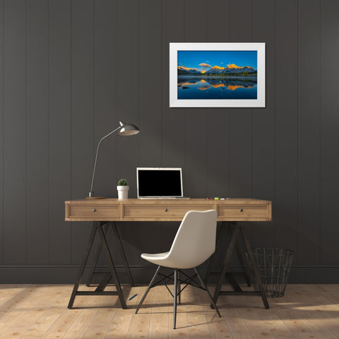 A Perfect Morning In Canadian Rockies White Modern Wood Framed Art Print by Zheng, Michael