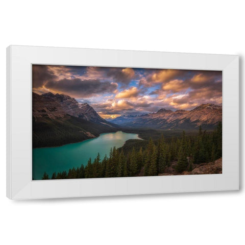 Peyto Lake At Dusk White Modern Wood Framed Art Print by Zheng, Michael