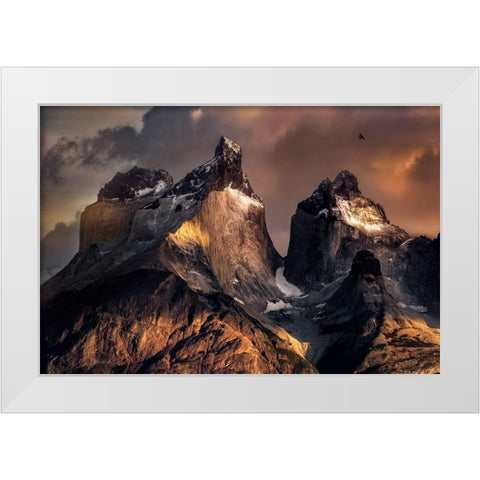 The Horns At Sunrise White Modern Wood Framed Art Print by Chen, Vincent