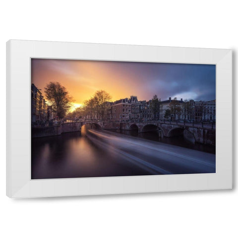 Amsterdam - Keizersgracht White Modern Wood Framed Art Print by Claude Castor, Jean