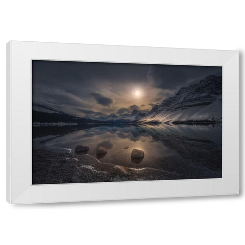 Moody Lake White Modern Wood Framed Art Print by Wangqian, Jerry