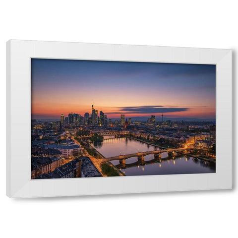 Frankfurt Skyline At Sunset White Modern Wood Framed Art Print by Oelschlegel, Robin